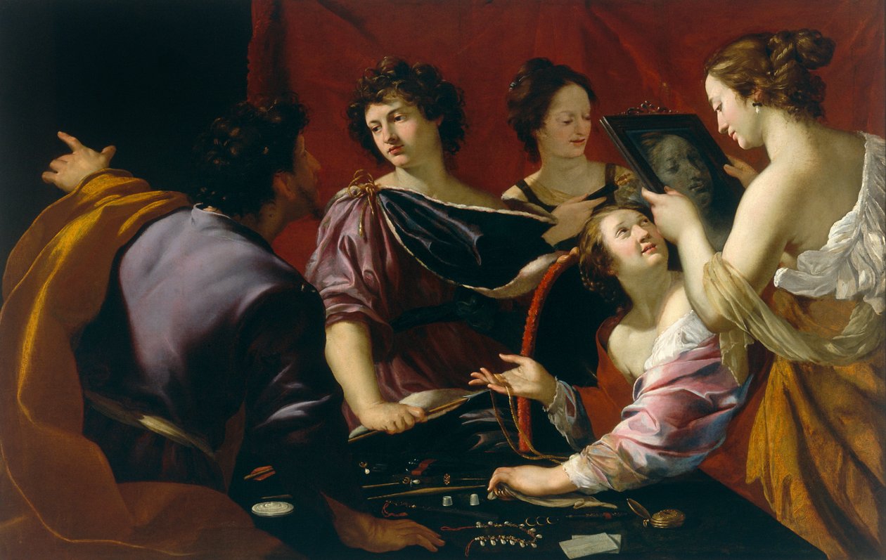Tasso ved hoffet i Ferrara (eller Allegory of the Five Senses), detalje af synets allegori, ca. 1630-90 af Mattia Preti