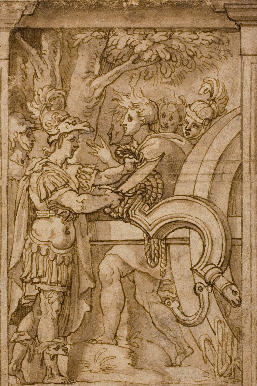 Alexander hugger den gordiske knude over af Maturino da Firenze