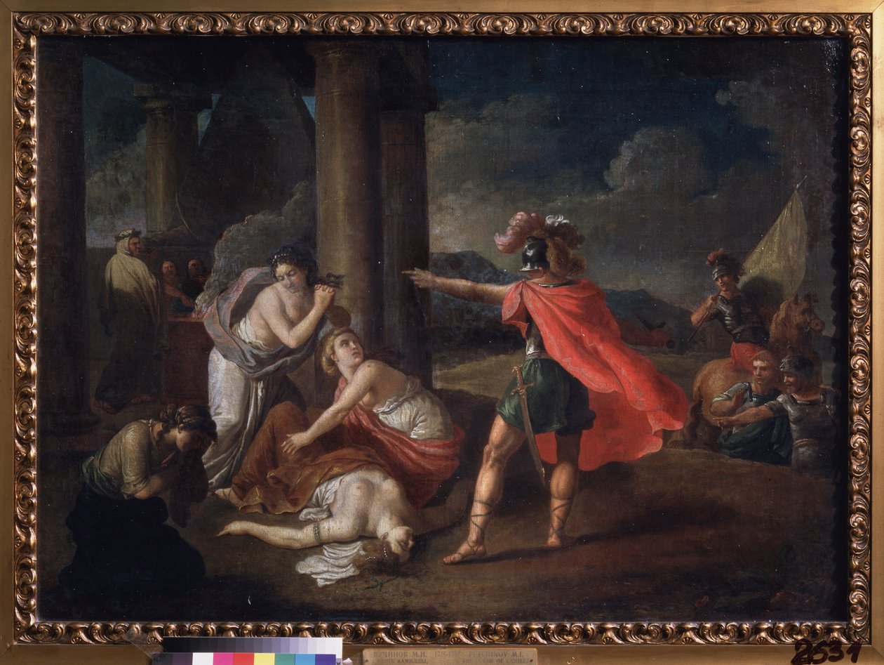 Camille, Horaces søster, døde. Maleri af Matvei Ivanovich Puchinov (1716-1797), olie på lærred af Matvei Ivanovich Puchinov