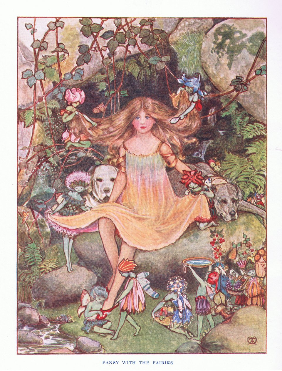 Stedmoderblomst med feerne, illustration fra Lady Anns Fairy Tales, 1914 af Maud Tindal Atkinson