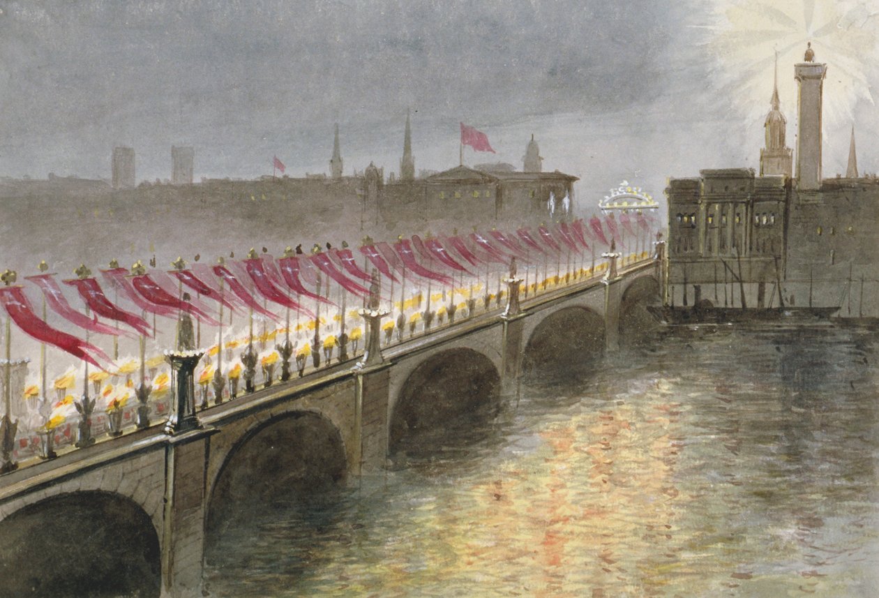 Udsigt over London Bridge natten efter ankomsten af prinsesse Alexandra af Danmark, 1863 af Maul