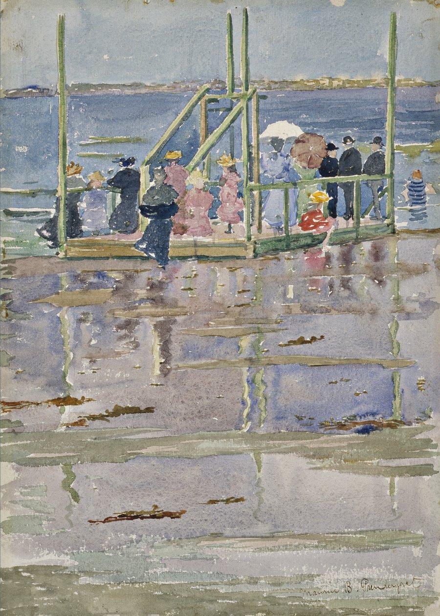 Flyd ved lavvande, Revere Beach, ca. 1896-1897 (wc & grafit på vævet papir) af Maurice Brazil Prendergast