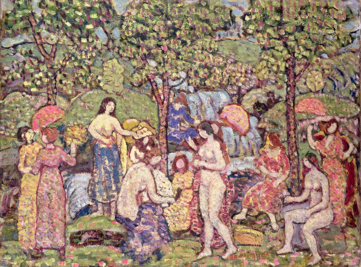 Idyll, Nøgenbilleder i et landskab, 1913-15 af Maurice Brazil Prendergast