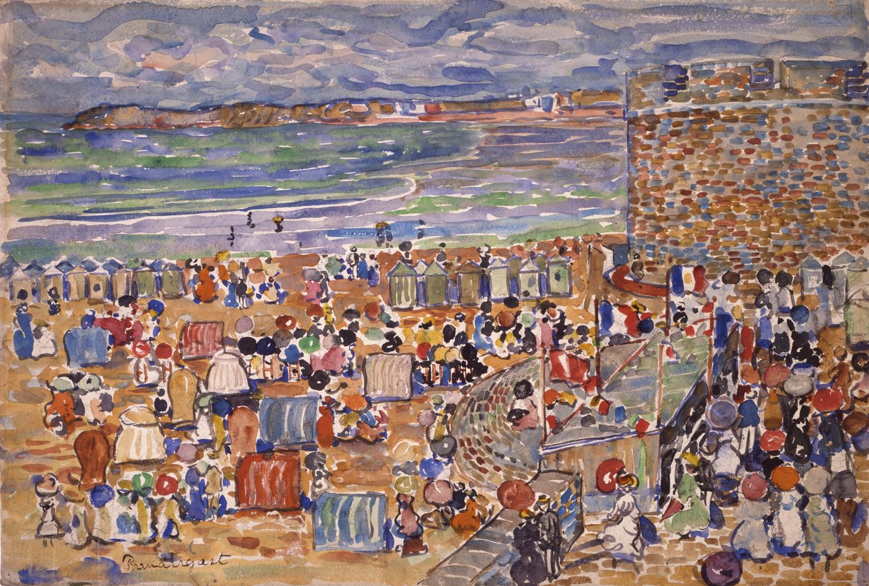 På stranden, St. Malo, ca. 1907 af Maurice Brazil Prendergast
