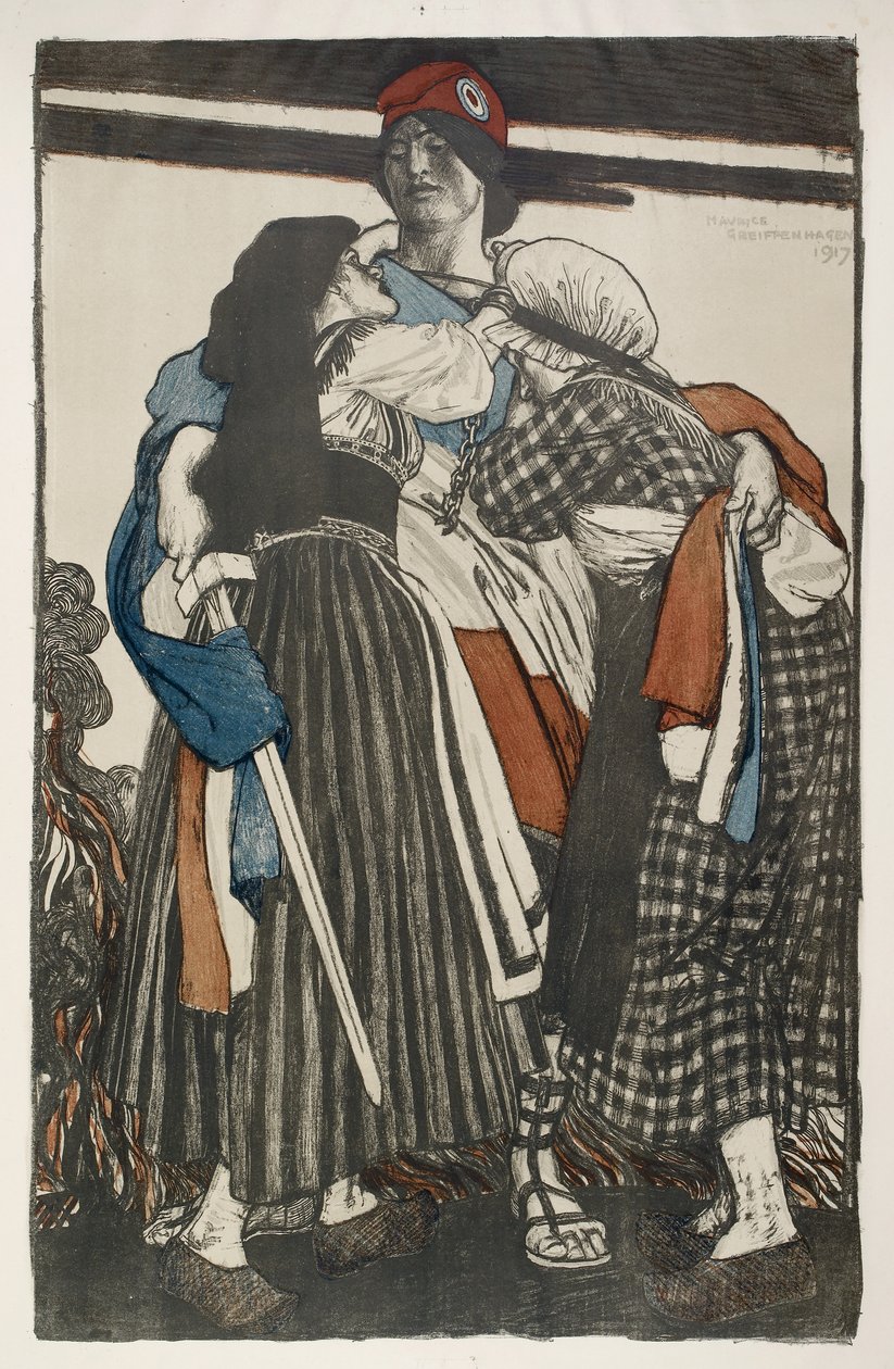 Restaureringen af Alsace Lorraine til Frankrig, 1917 (litografi) af Maurice Greiffenhagen