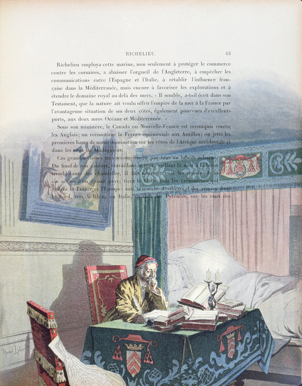 Armand-Jean du Plessis, kardinal de Richelieu (1585-1642) som en gammel mand, illustration fra Richelieus liv af Theodore Camu, 1910 af Maurice Leloir