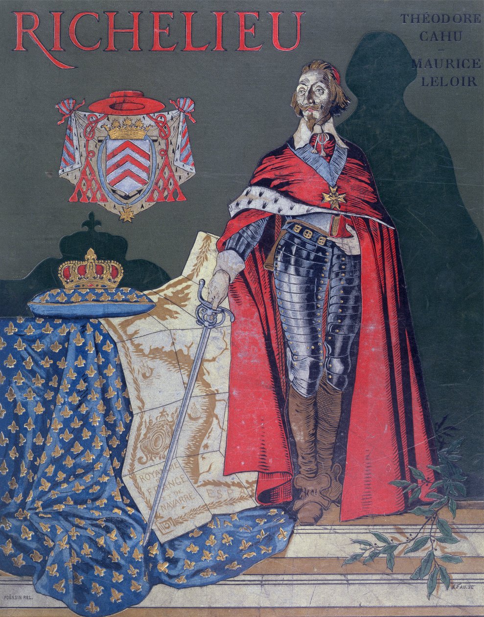 Forsideillustration til "Livet af Armand-Jean du Plessis, kardinal Richelieu" (1585-1642) af Theodore Camu, 1910 af Maurice Leloir