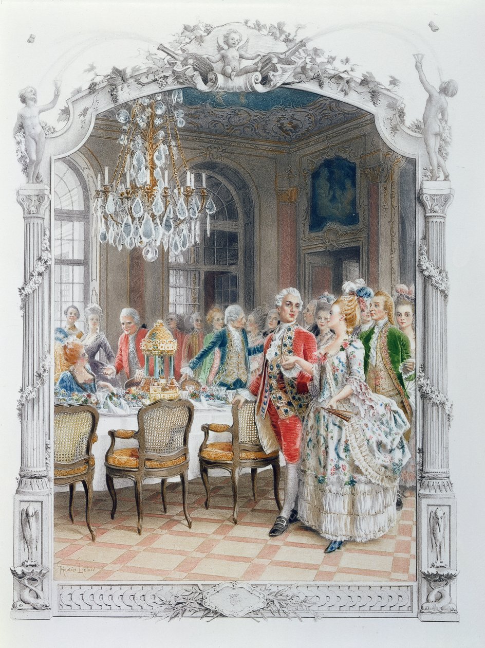Elegant måltid i det attende århundrede, illustration fra 