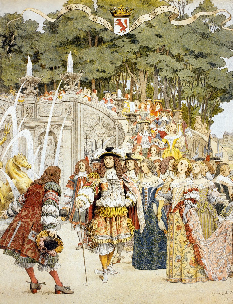 Nicolas Fouquet modtager kong Louis XIV på Chateau de Vaux Le Vicomte, Frankrig, 17. august 17 1661 (wc på papir) af Maurice Leloir