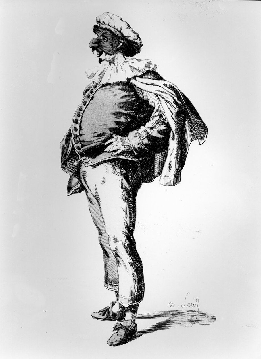 Polichinelle, afbildet i scenekostumet fra 1685, 1860 af Maurice Sand