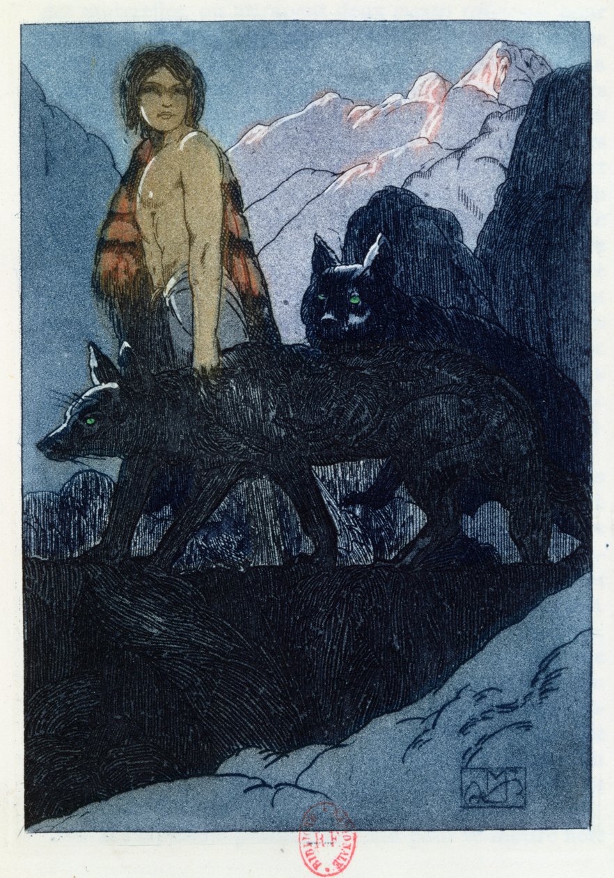 Mowgli and the Wolves, illustration fra 