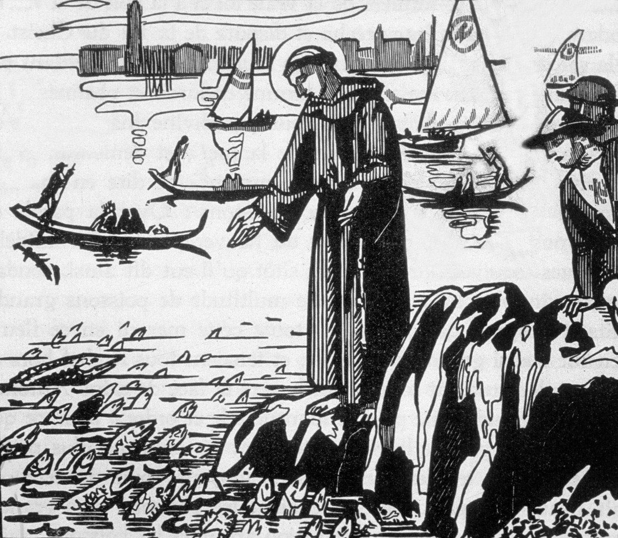 Frans af Assisi prædiker for fiskene i Rimini, indgraveret af Jacques Beltrand efter tegning af Maurice Denis af Maurice (after) Denis