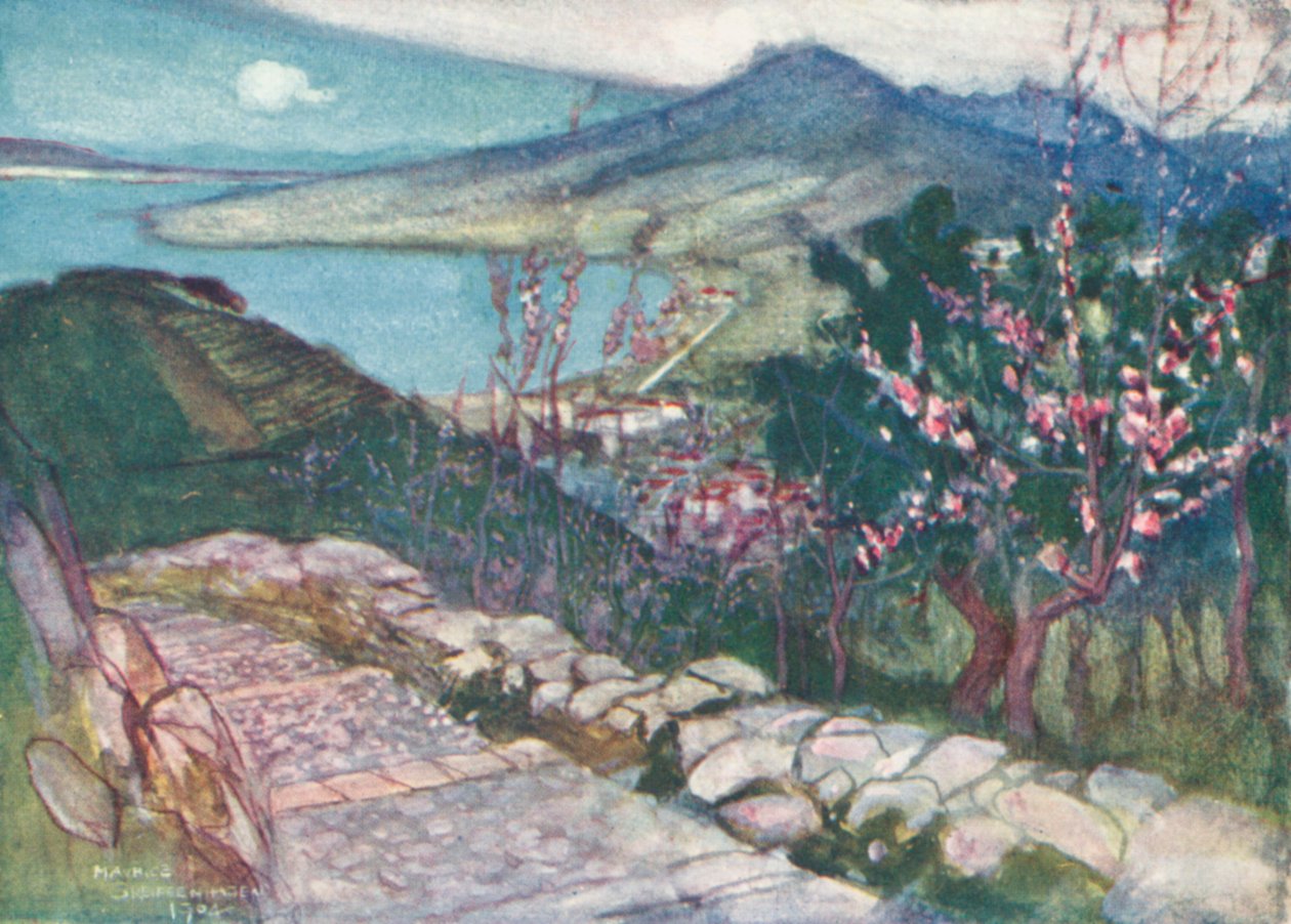 Vesuv og Napolibugten (farvelitografi) af Maurice (after) Greiffenhagen