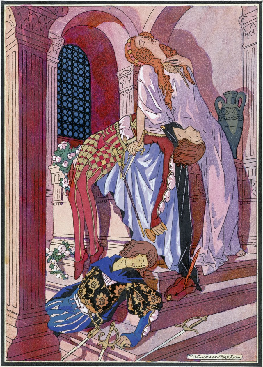 The Death of Romeo and Juliet, sidste scene i stykket af William Shakespeare (1564-1616) (litho) af Maurice Berty