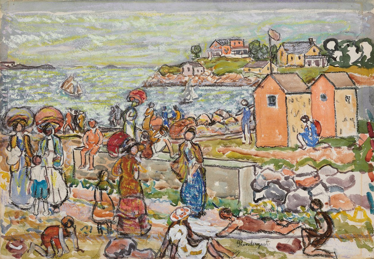 Badegæster og barnevogne, ca. 1919 af Maurice Brazil Prendergast