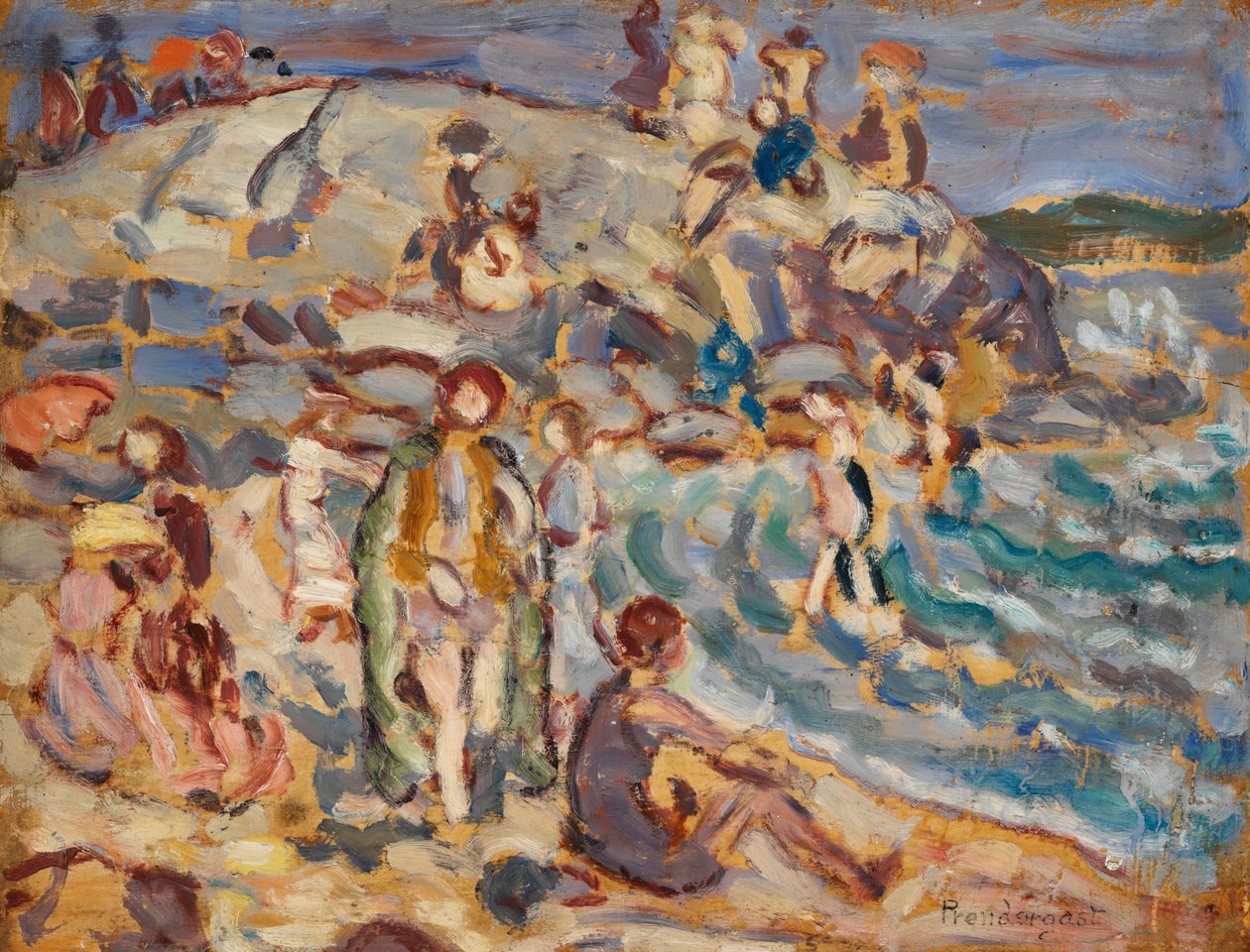 Strandscene og Bakke af Maurice Brazil Prendergast