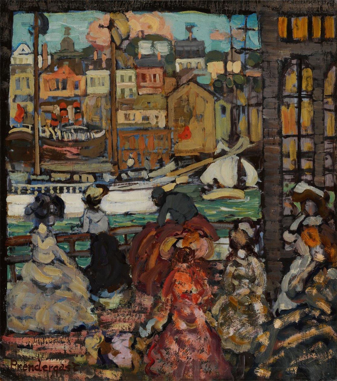 East Boston Ferry, ca. 1907-10 (olie på panel) af Maurice Brazil Prendergast