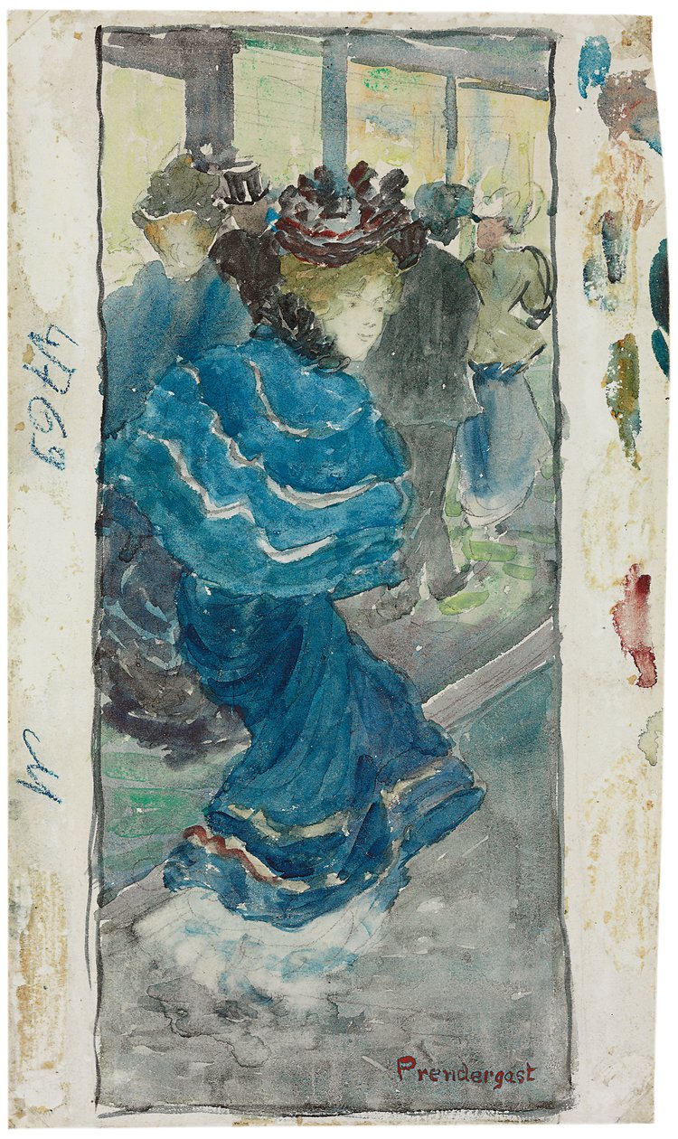 Elegant kvinde i en blå kjole, ca. 1893-94 af Maurice Brazil Prendergast
