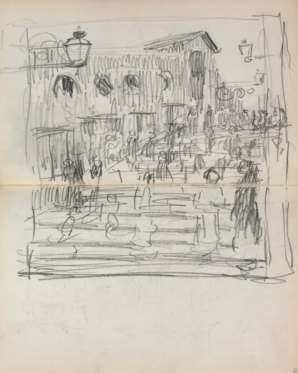 Italiensk skitsebog: Bro med figurer side 93 & 94, 1898-1899. af Maurice Brazil Prendergast