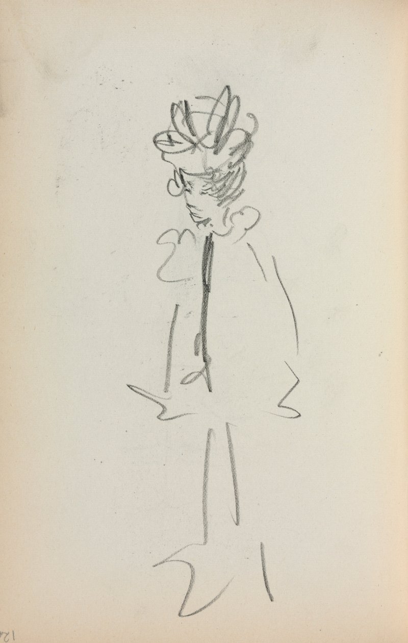Italiensk skitsebog: Stående kvinde 34 Se side 126, 1898-1899. af Maurice Brazil Prendergast