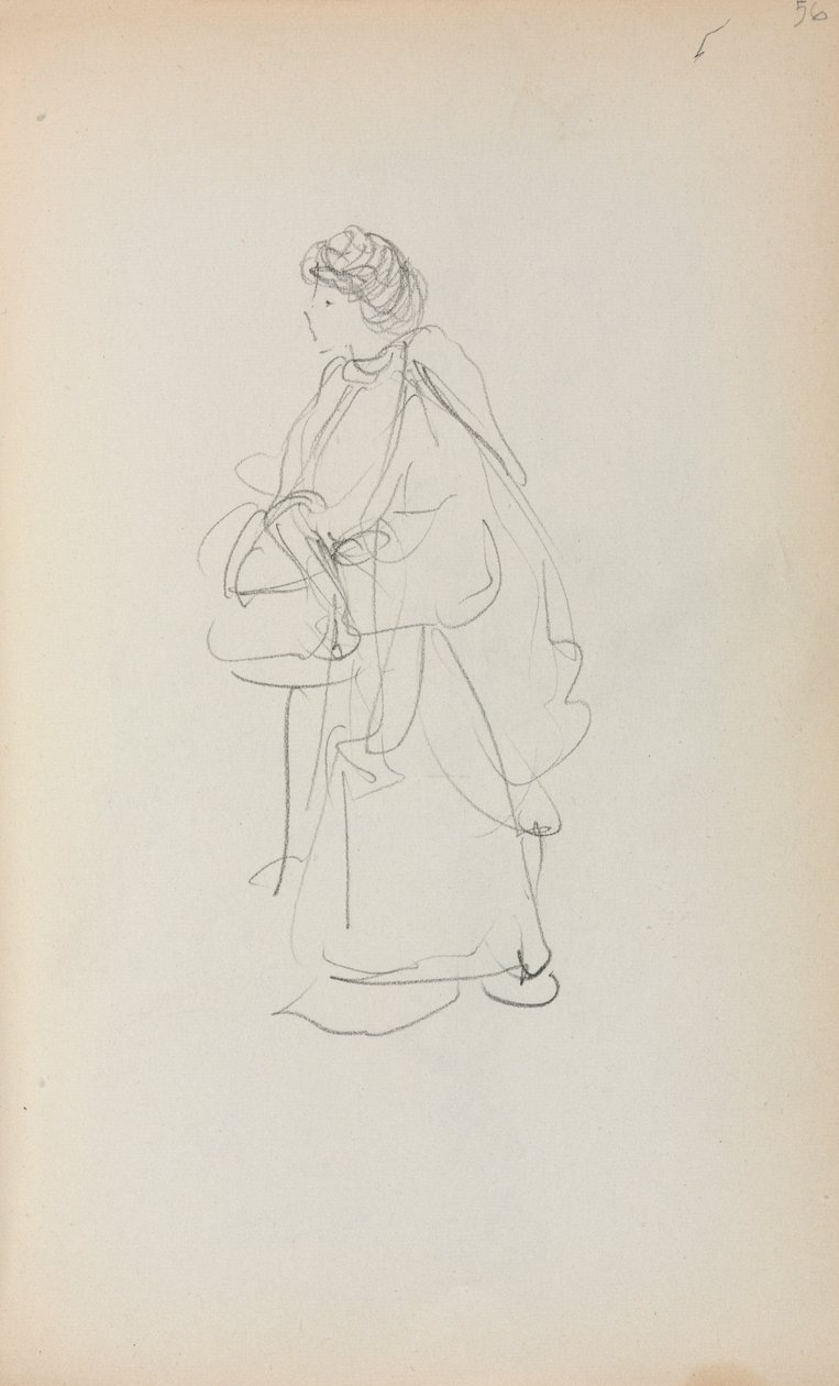 Italiensk skitsebog: Stående kvinde, der holder en taske, side 56, 1898-1899. af Maurice Brazil Prendergast