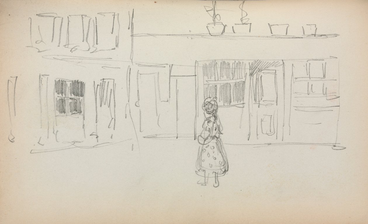 Italiensk skitsebog: Gadescene med en pige side 159, 1898-1899. af Maurice Brazil Prendergast