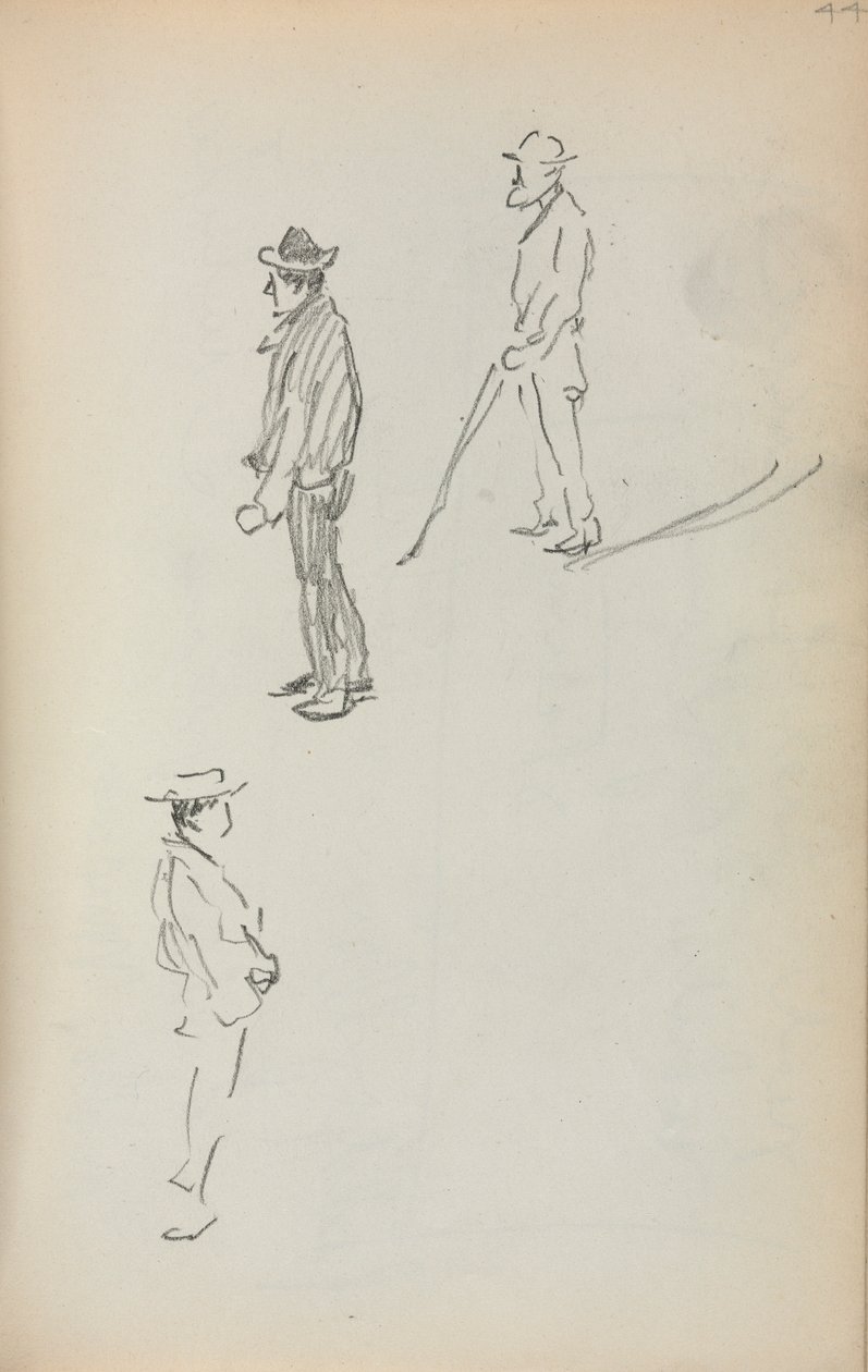 Italiensk skitsebog: Tre stående mænd side 44, 1898-1899. af Maurice Brazil Prendergast
