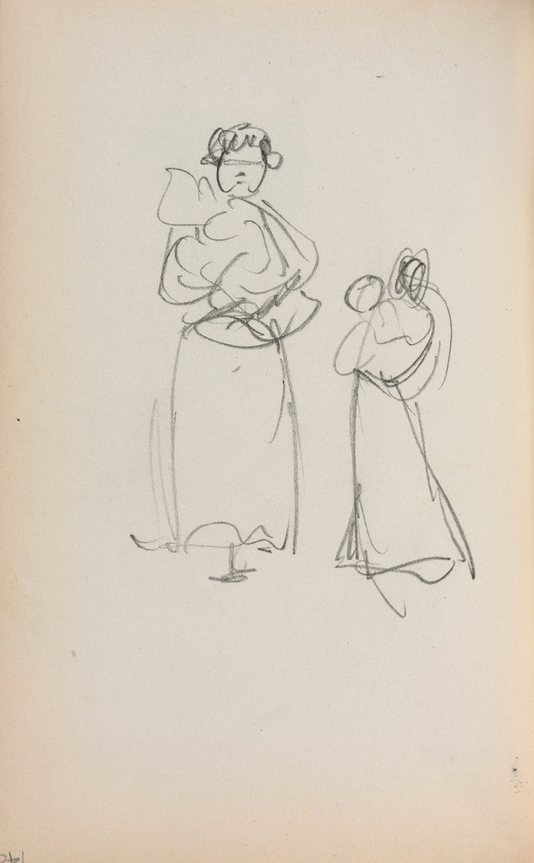 Italiensk skitsebog: To stående kvinder med spædbørn side 140, 1898-1899. af Maurice Brazil Prendergast
