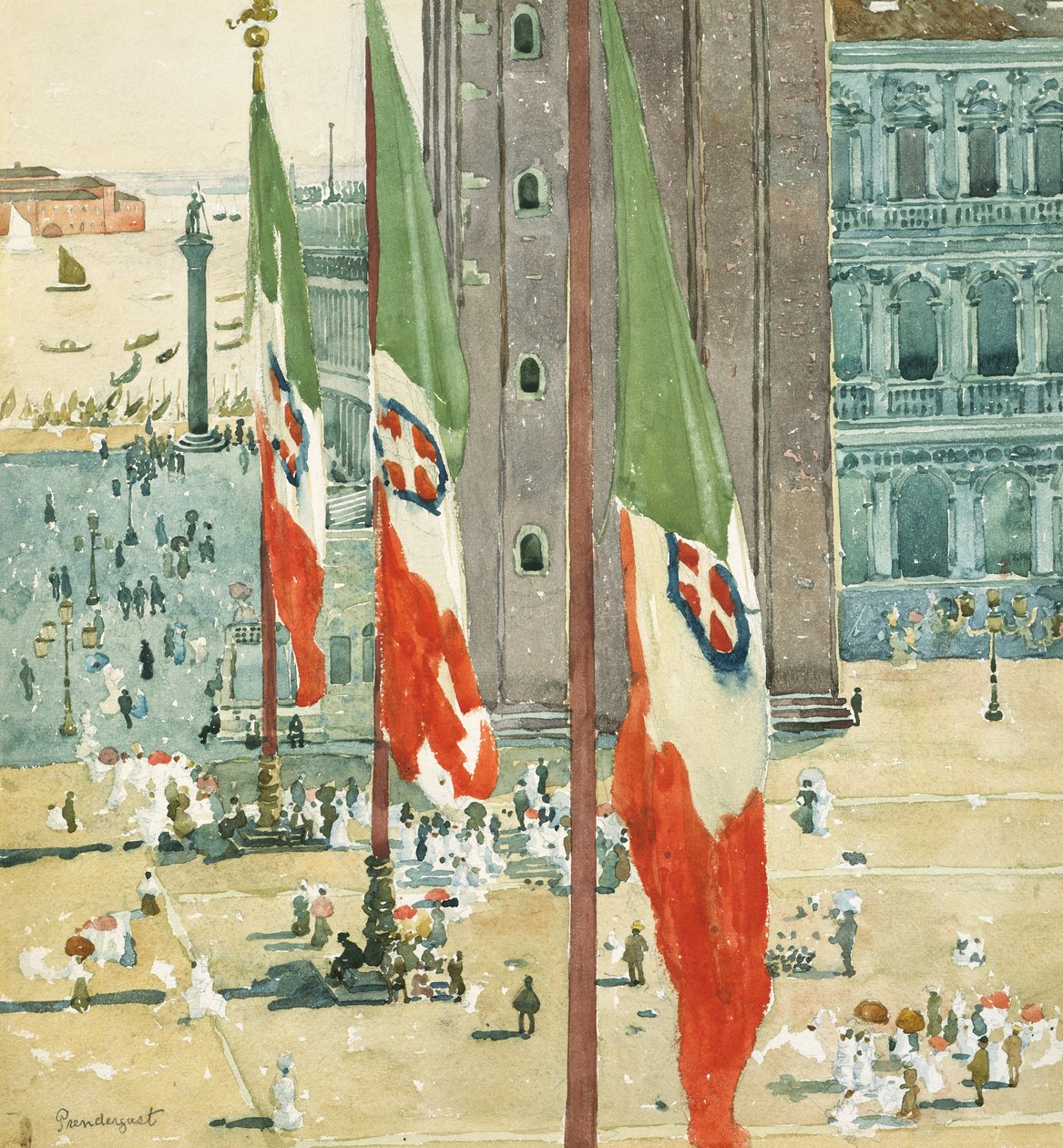 Piazza di San Marco, ca. 1898-99 (wc og grafit på råhvidt vævet papir) af Maurice Brazil Prendergast