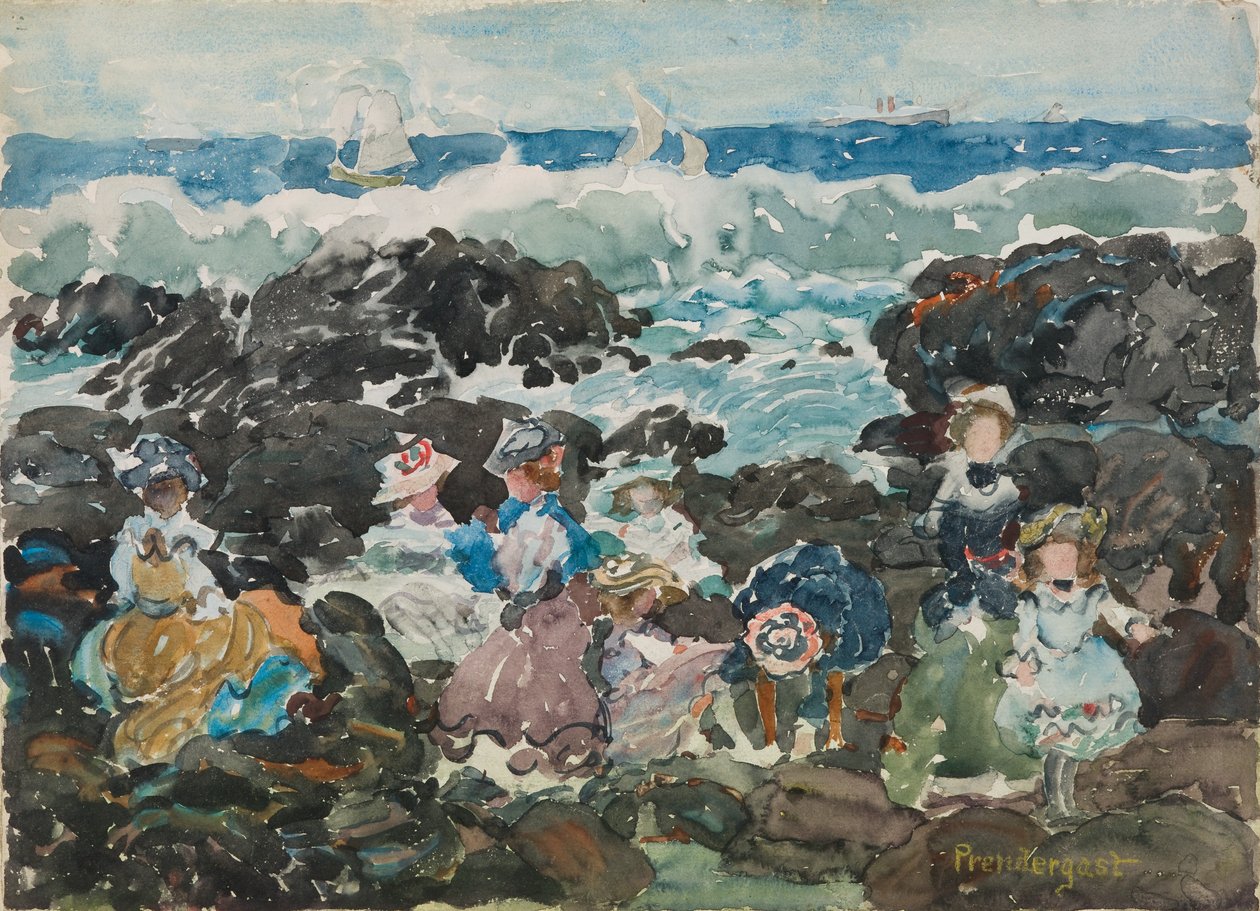 Surf, Cohasset, ca. 1900-5 (akvarel og grafit) af Maurice Brazil Prendergast