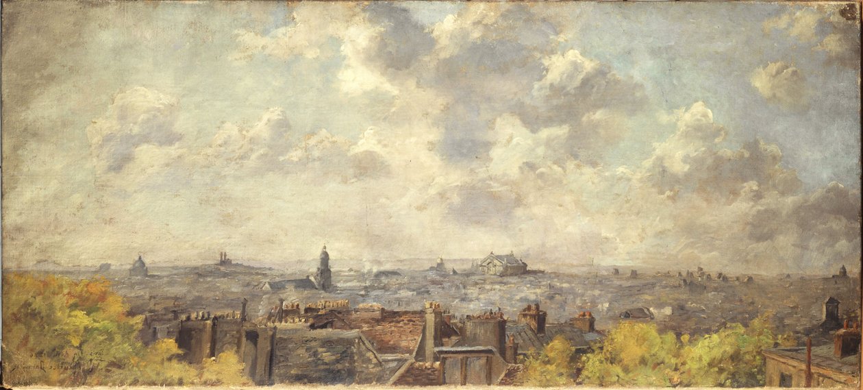 Panoramaudsigt over Paris, taget fra rue Victor-Massé, i 4-1886 (olie på lærred) af Maurice Dainville