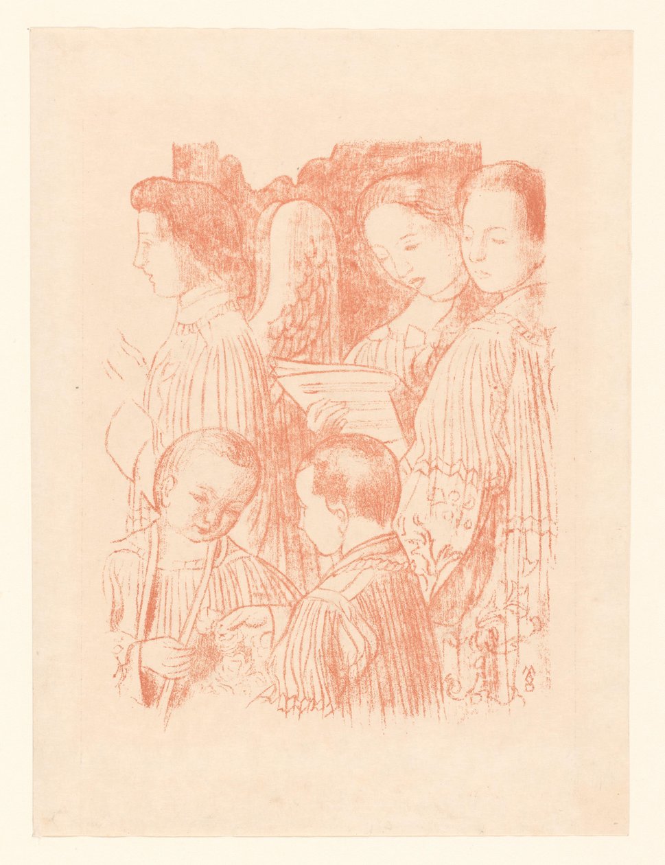 Tre syngende engle og to kordrenge under messe Fragment d