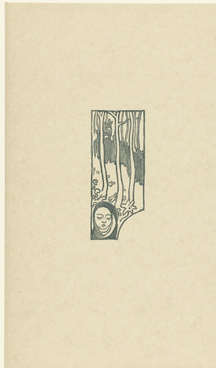 Illustration med hovedet af en kvinde med lukkede øjne og træer med et digt i digtsamlingen Sagesse af Paul Verlaine Petit bois pour Sagesse L