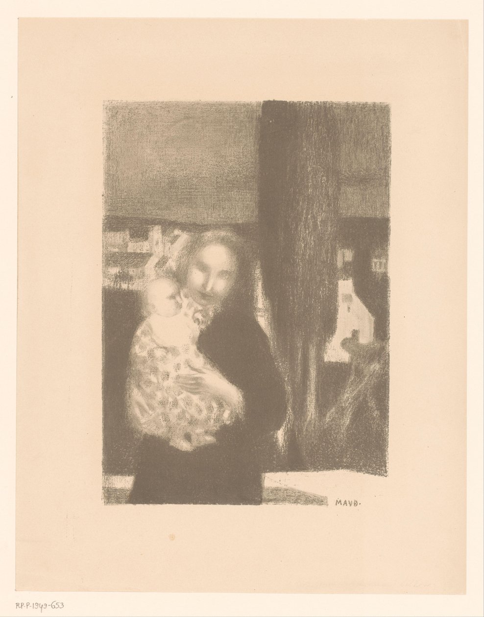Mor med baby ved en cypres af Maurice Denis