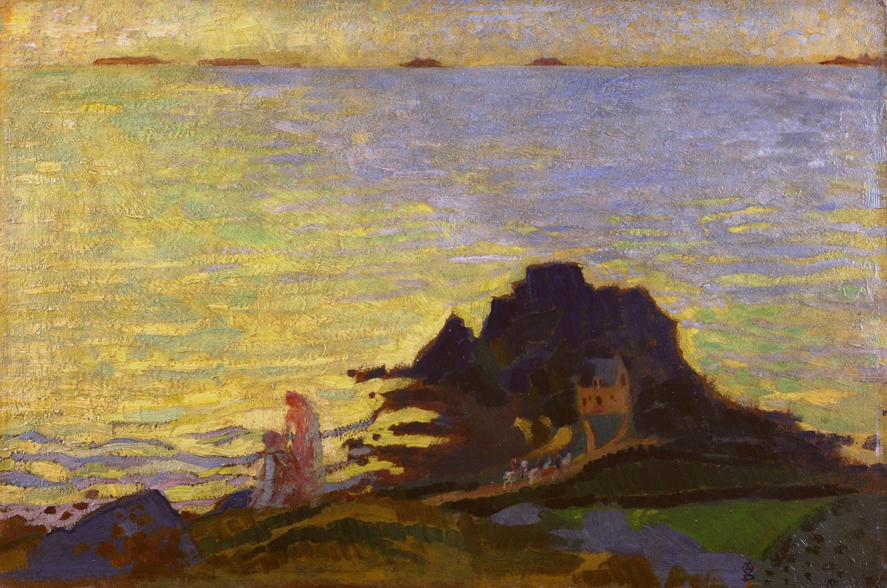 Mor og barn over et klippefremspring (olie på kort) af Maurice Denis