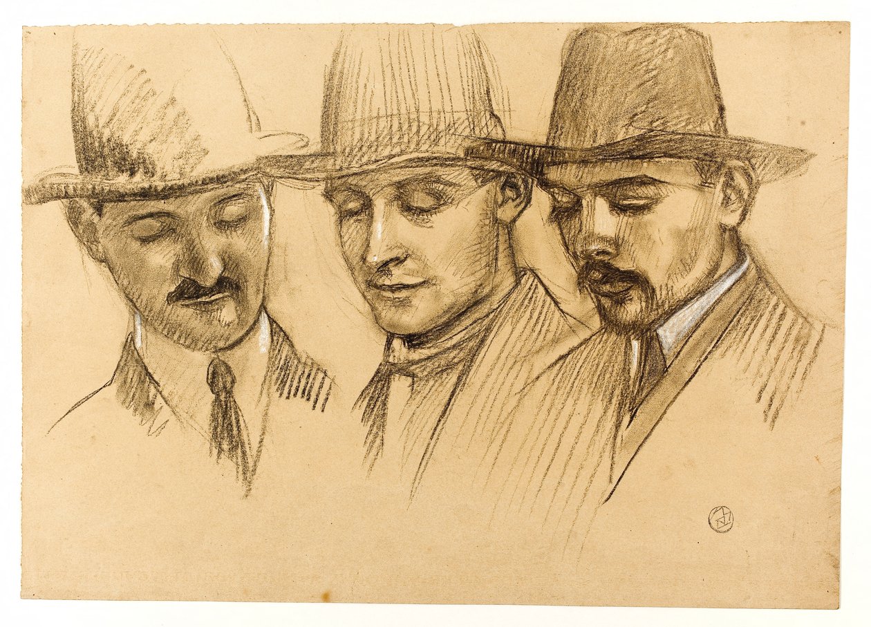Portrætter af Père Couturier, Charles Plessard og André Lecoutey. Studie til Dutuit-kuplen: de tre arkitekter fra Den Franske Skole i Rom af Maurice Denis