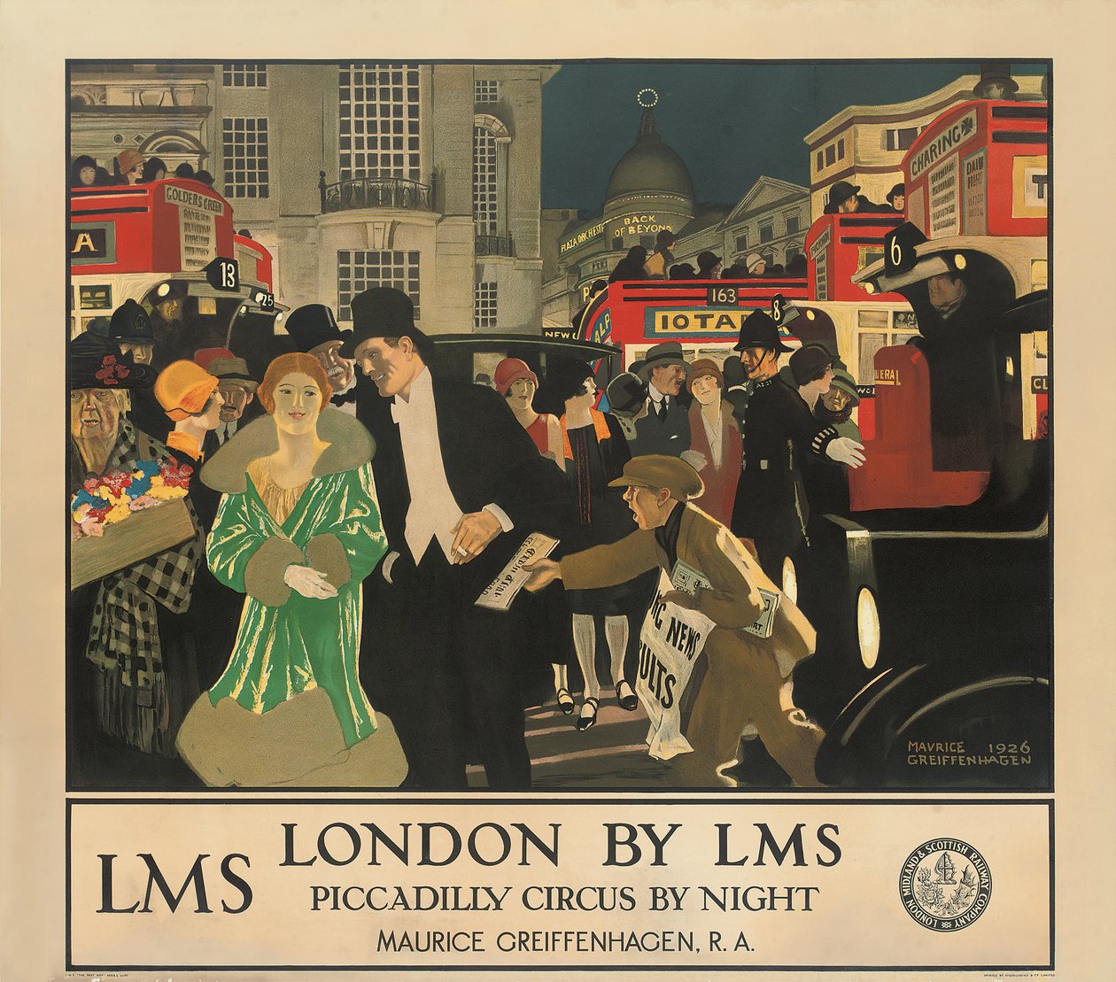 London af LMS, Piccadilly Circus by Night af Maurice Greiffenhagen