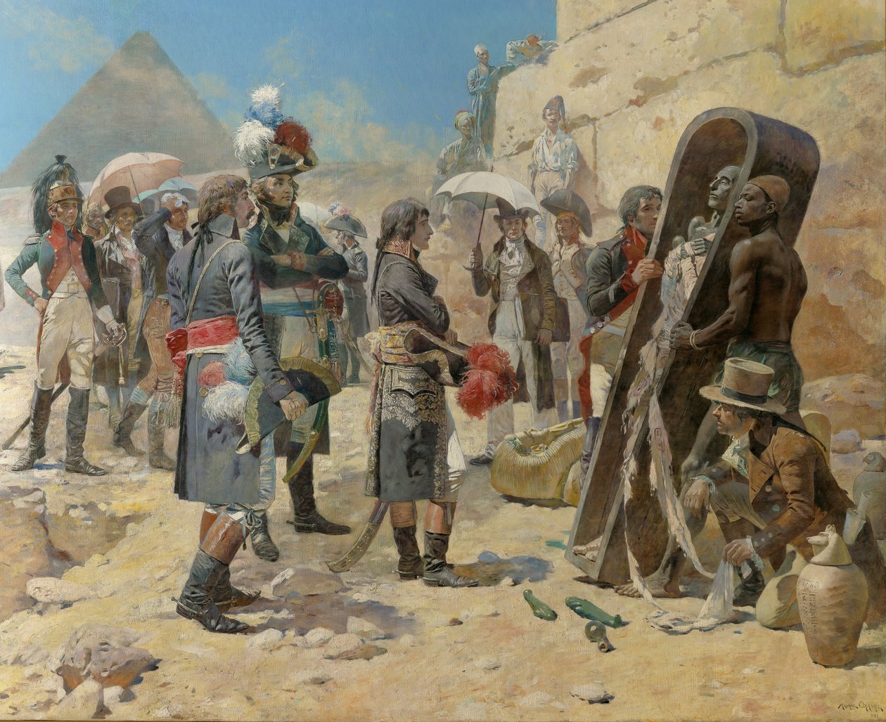 Napoleon Bonaparte foran pyramiderne overvejer en konges mumie på landet i Egypten af Maurice Henri Orange