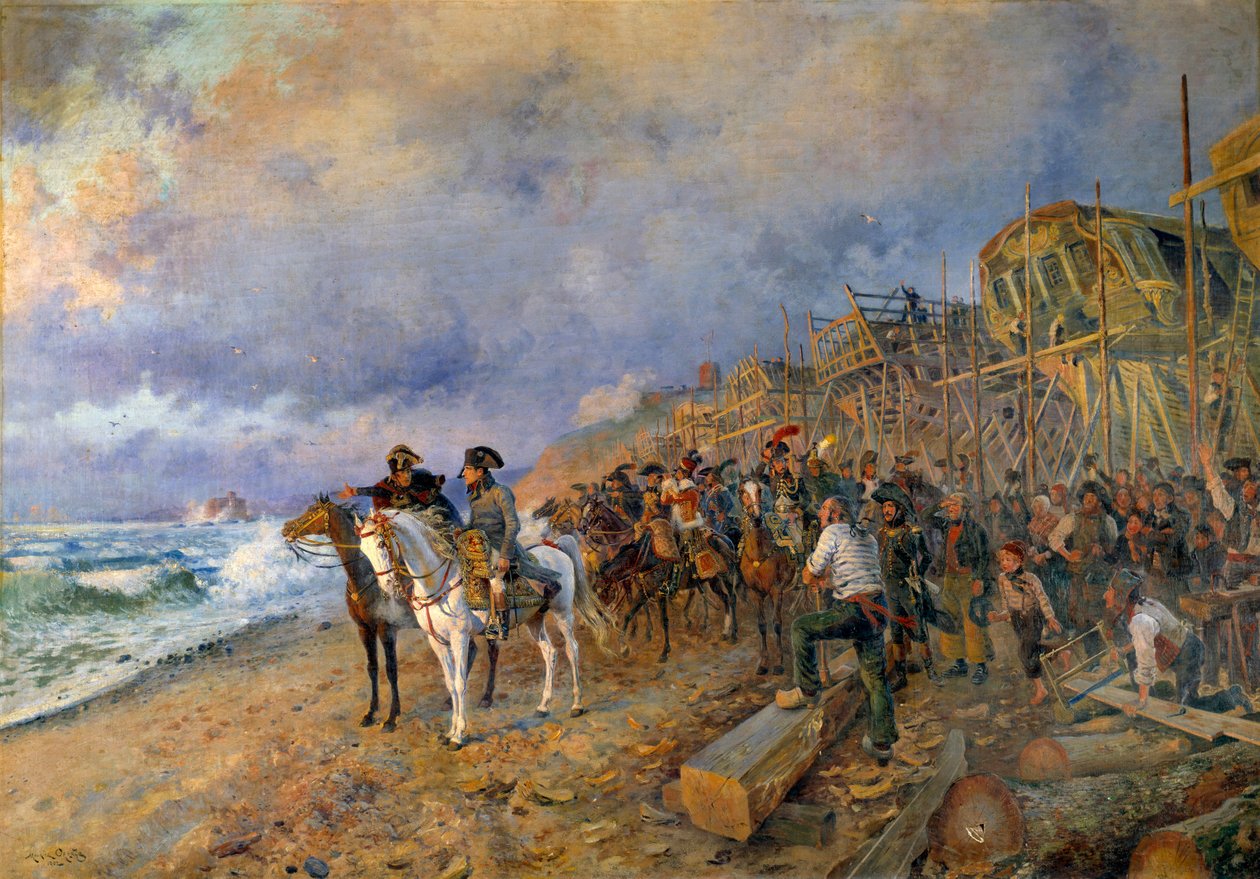 Den første konsul Napoleon Bonaparte (1769-1821) besøger arsenalet af Boulogne-maleri af Maurice Orange (1868-1916) 1804 (søn: 214x304 cm) Paris, Musee de l