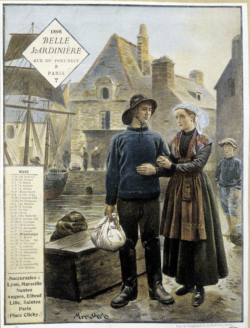 Bretonske fiskeres afgang til Newfoundland - butikskalender” La Belle Jardinière”” af Maurice Henri Orange
