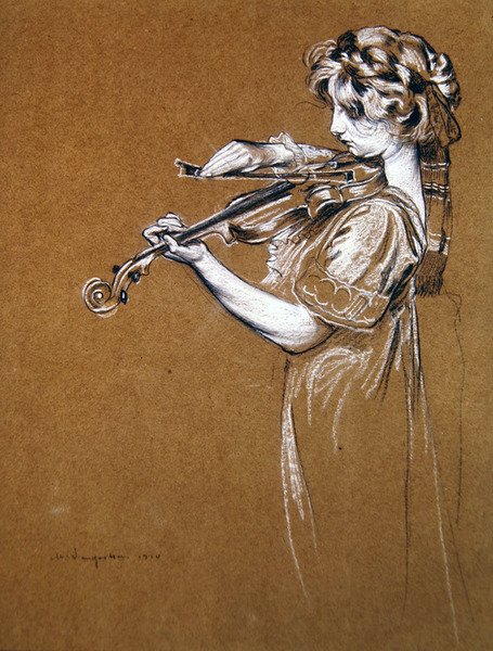 Ung pige spiller violin af Maurice Langaskens