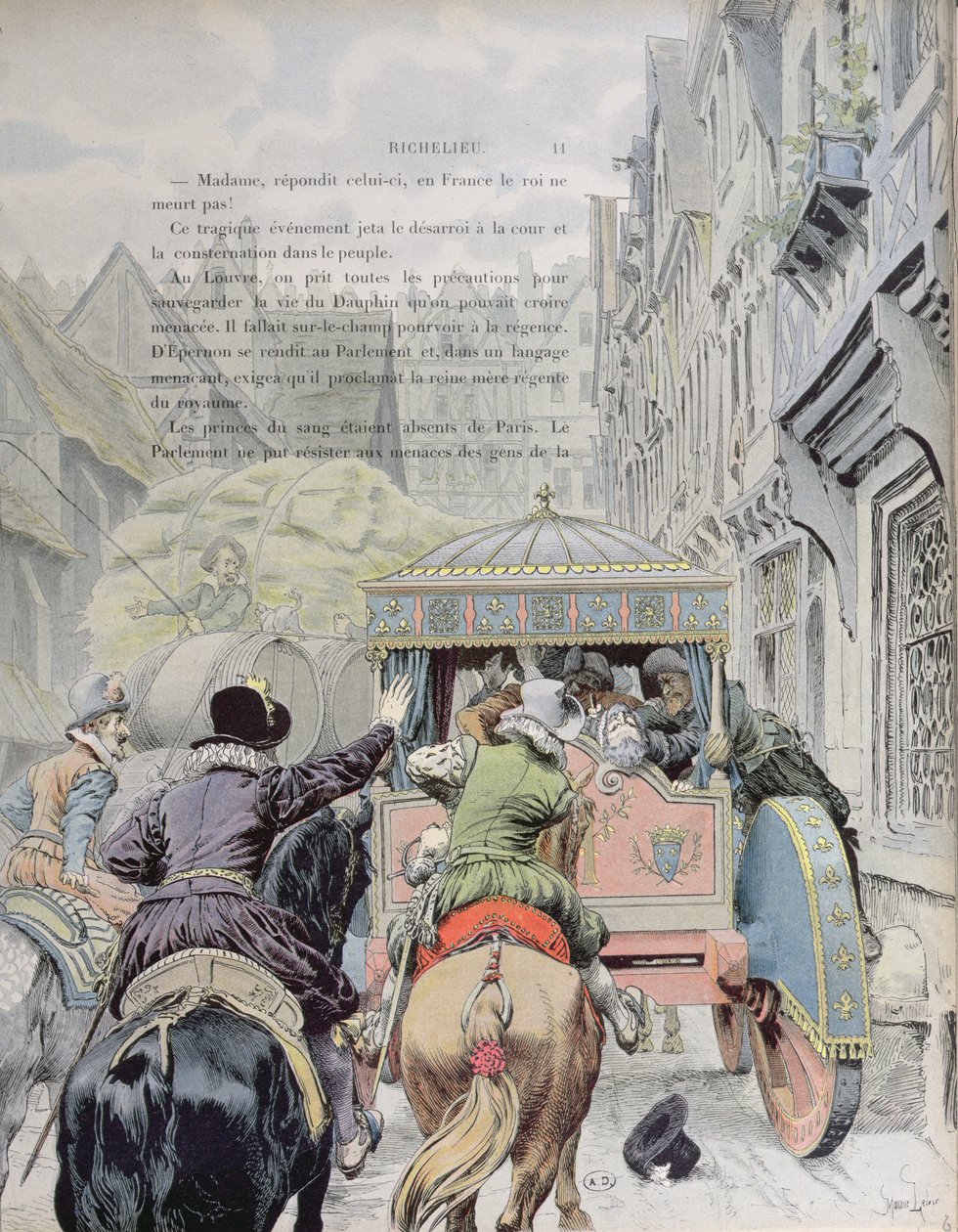 Francois Ravaillacs mord på Henri IV i rue de la Ferronerie den 14. maj 1610, ca. 1900 af Maurice Leloir