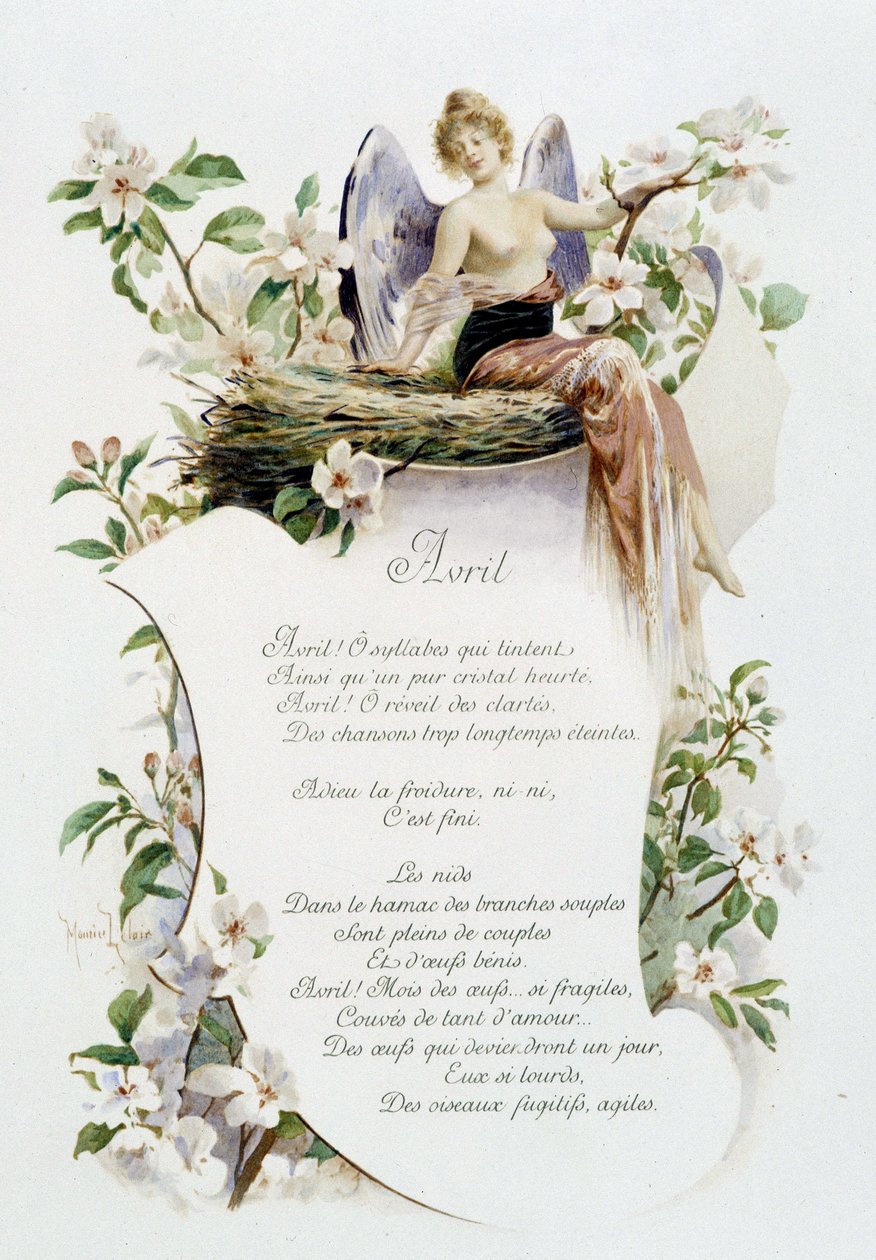 April “Månedens sang” af Jérôme Doucet, illustration - Maurice Leloir, red. Reims 1904. L. Michaud af Maurice Leloir