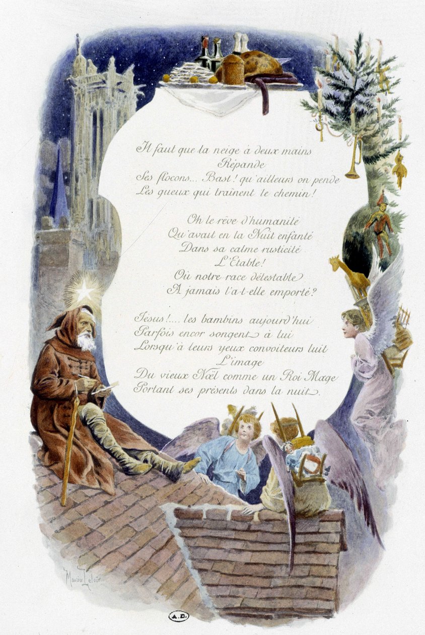 December "" Månedens sang"" af Jérôme Doucet, illustration - Maurice Leloir, red. Reims 1904. L. Michaud af Maurice Leloir