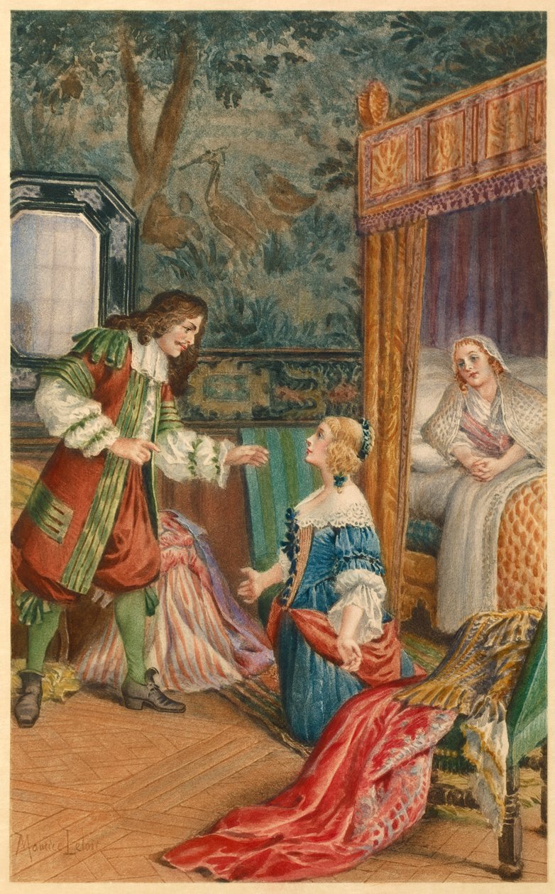 Strid mellem Armande og Moliere (illustration) af Maurice Leloir