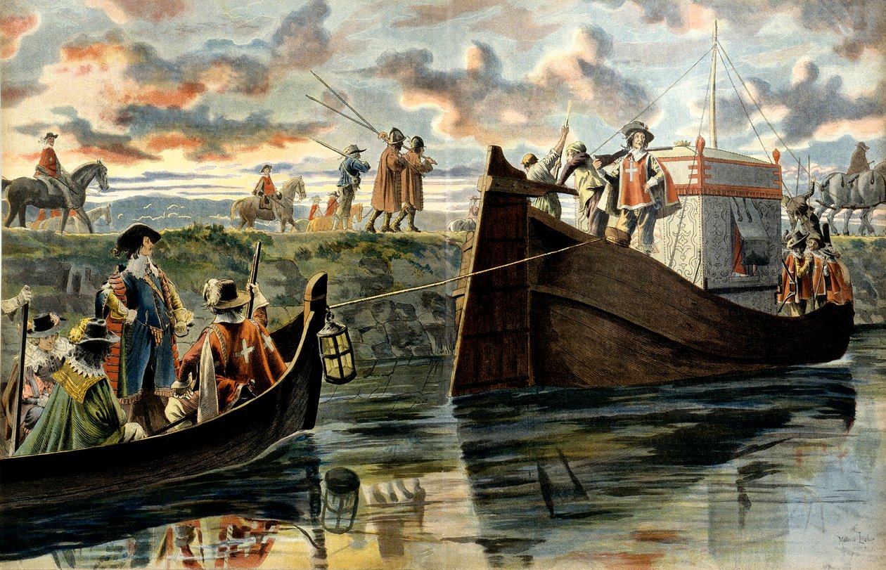 Frankrigs historie: Armand Jean Du Plessis, kardinal af Richelieu (1585-1642) går op ad Rhone slæbende bag sin båd eller Henri Coiffier af Ruze d