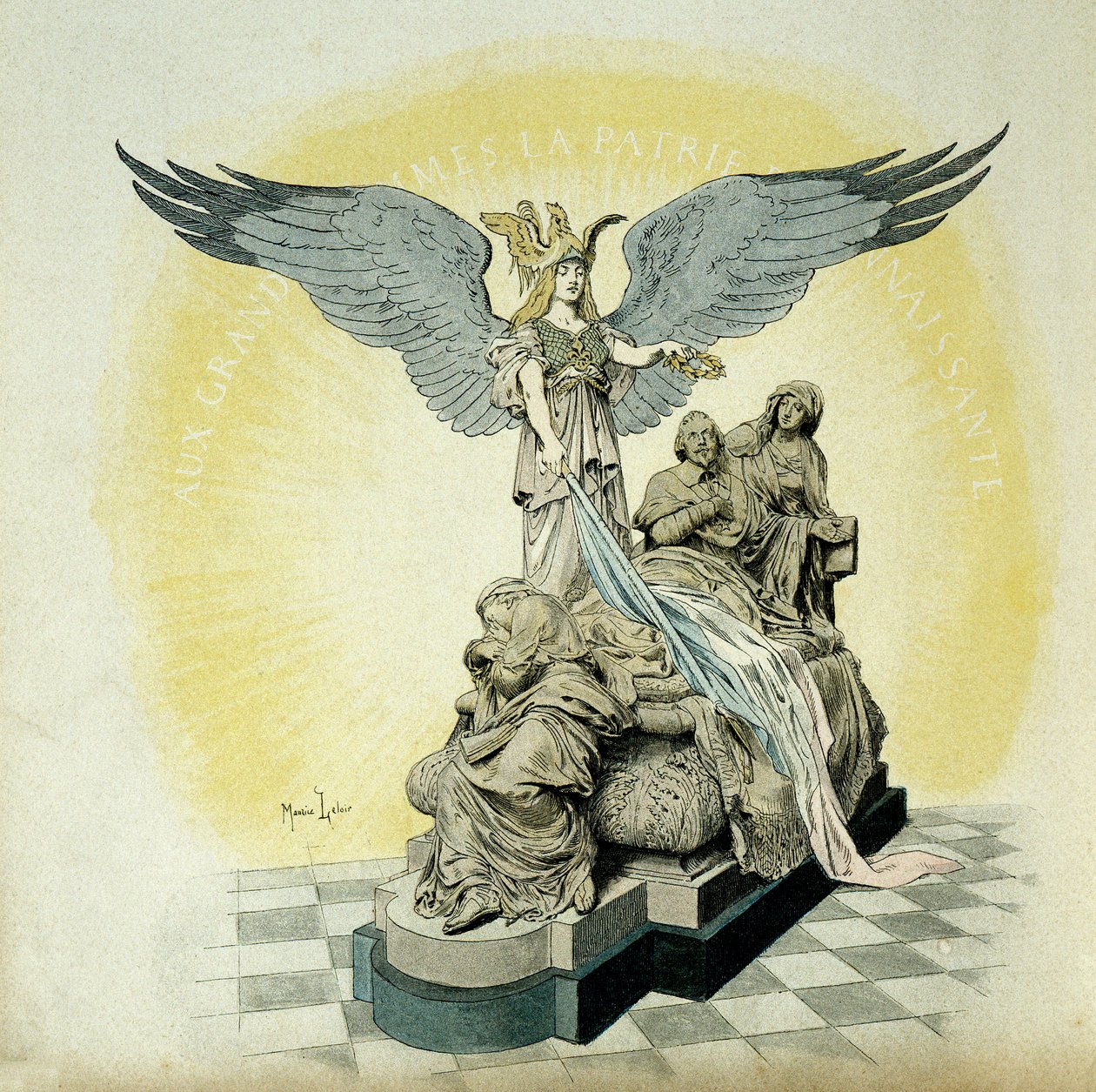Frankrigs historie: Monument til Armand Jean du Plessis, kardinal de Richelieu (1585-1642), minister for Louis XIII, ved Sorbonne-skolen, Paris. Illustration af Maurice Leloir (1853-1940) i "" Richelieu"" af Maurice Leloir