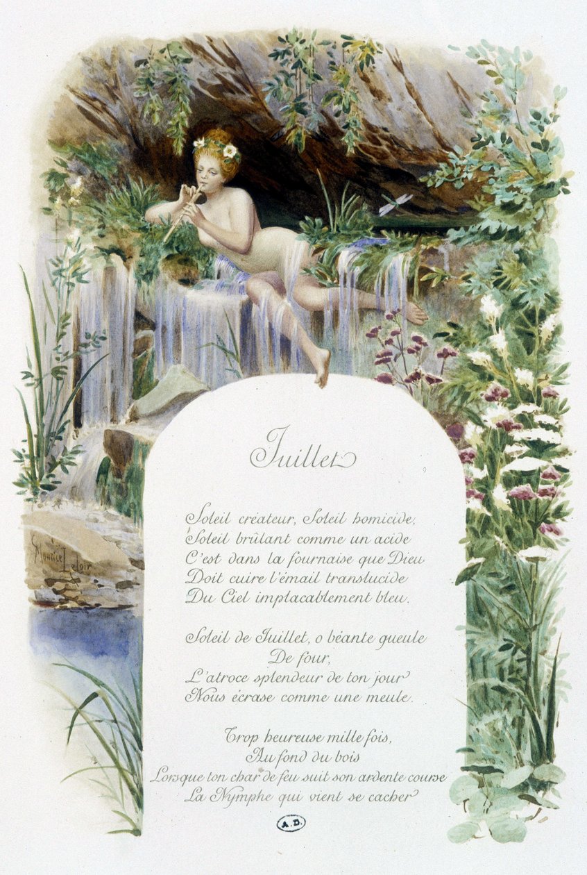 juli ""Månedens sang"" af Jérôme Doucet, illustration - Maurice Leloir, red. Reims 1904. L. Michaud af Maurice Leloir