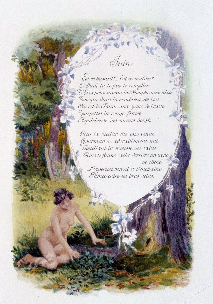 juni ""Månedens sang"" af Jérôme Doucet, illustration - Maurice Leloir, red. Reims 1904. L. Michaud af Maurice Leloir