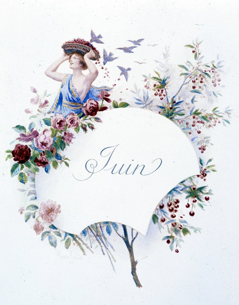 juni ""Månedens sang"" af Jérôme Doucet, illustration - Maurice Leloir, red. Reims 1904. L. Michaud af Maurice Leloir